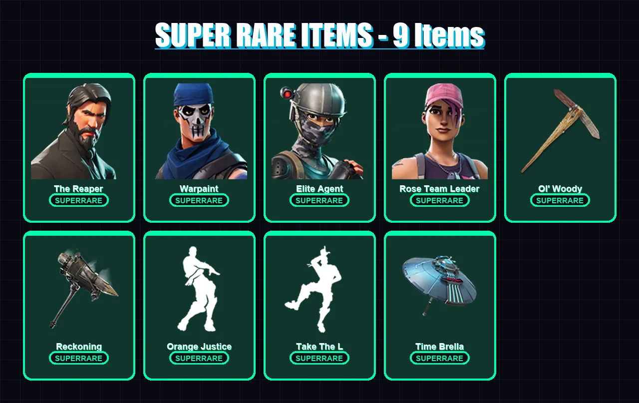 [PC/XBOX] | The Reaper | Warpaint | Elite Agent | Rose Team Leader | Enforcer | 43 skin | 48 pickaxe | 46 emote | 46 glider | Lv516