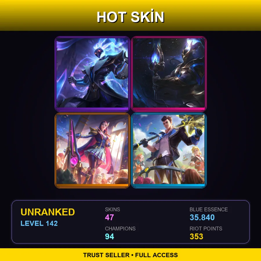 NA | Lv142 | Unranked | 47 Skin | 94 Champ — LoL account