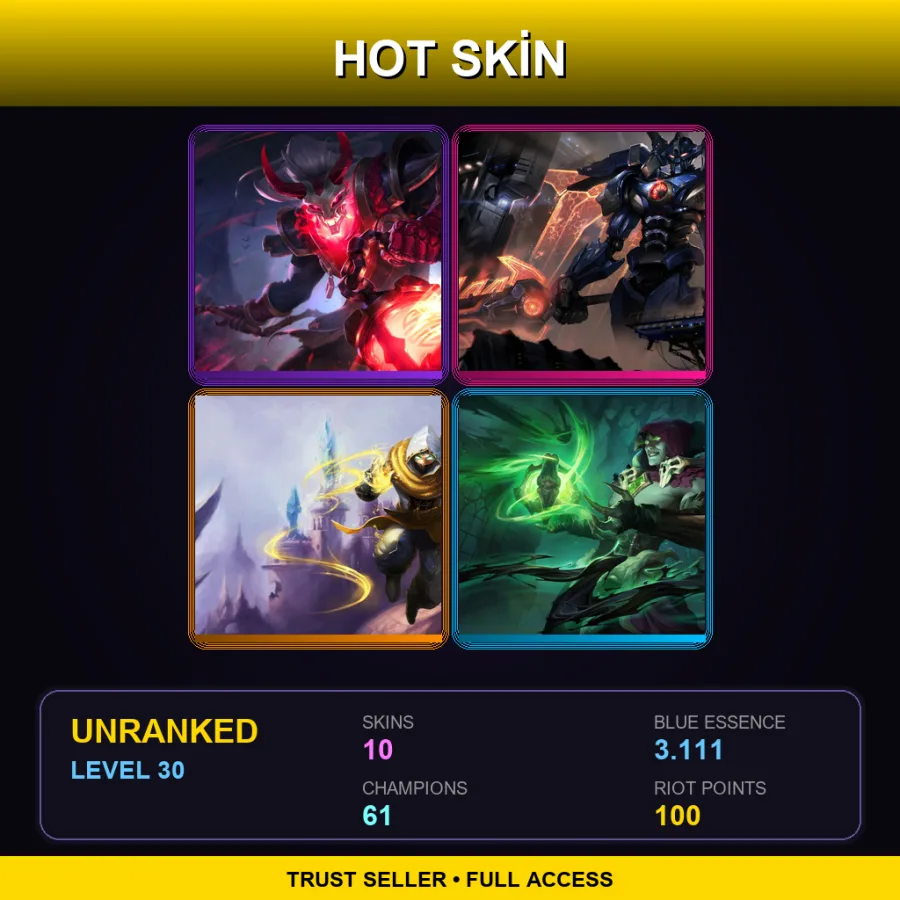EUW | Lv30 | Unranked | 10 Skin | 61 Champ — LoL account