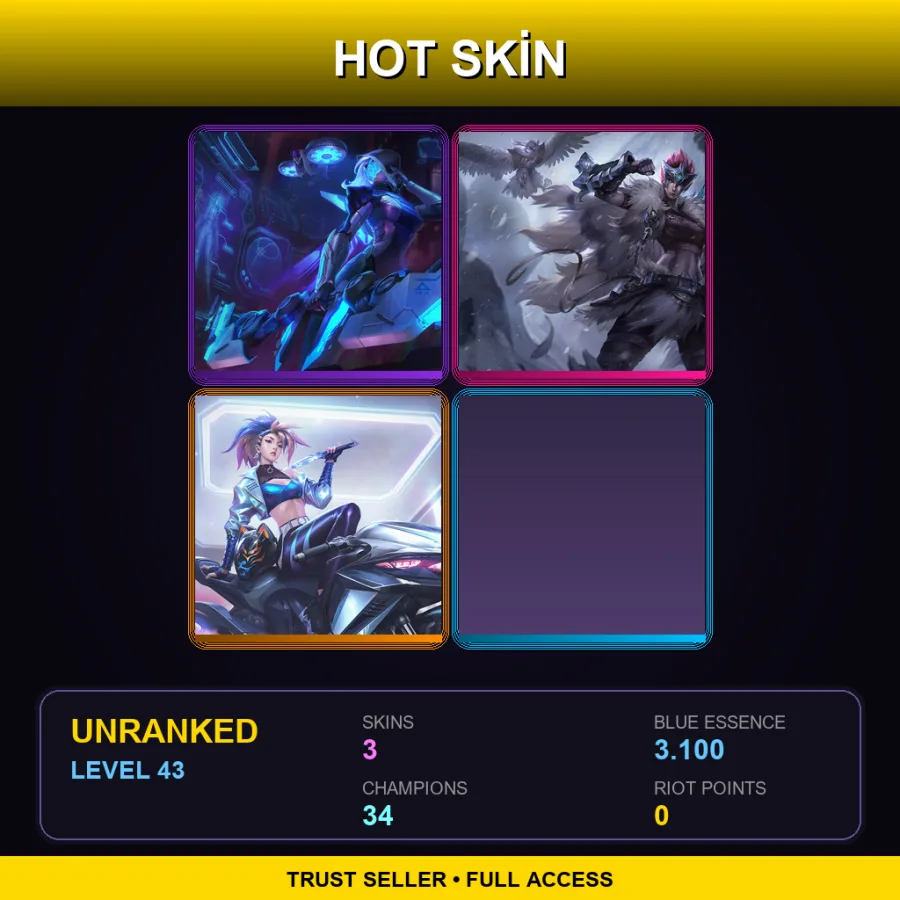 EUW | Lv43 | Unranked | 3 Skin | 34 Champ