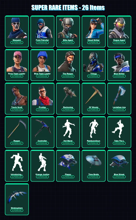 [PC/XBOX] | Warpaint | Point Patroller | Elite Agent | Cloud Striker | Rogue Agent | 255 skin | 192 pickaxe | 183 emote | 155 glider | Lv1896