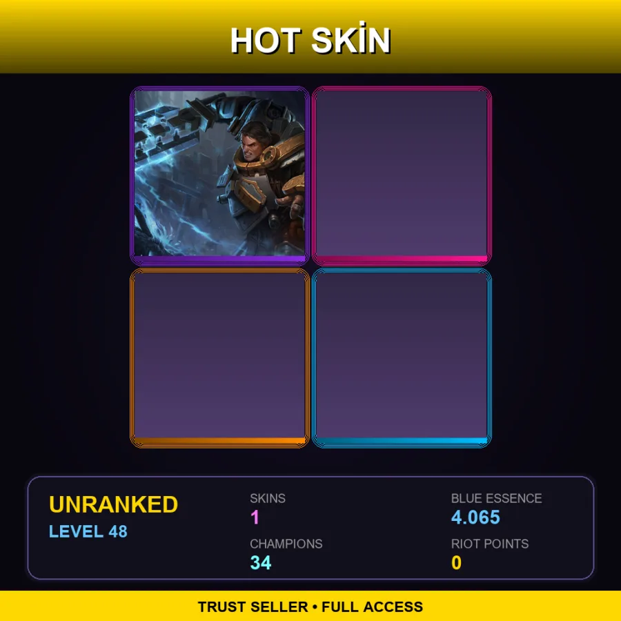 EUW | Lv48 | Unranked | 1 Skin | 34 Champ