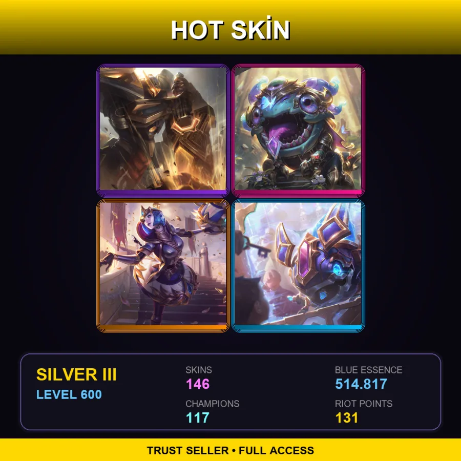 LAN | Prestige Mecha Kingdoms Garen | Victorious Kog'Maw | Victorious Orianna | Hextech Kog'Maw | 146 Skin | 117 Champ | Silver III | Lv600