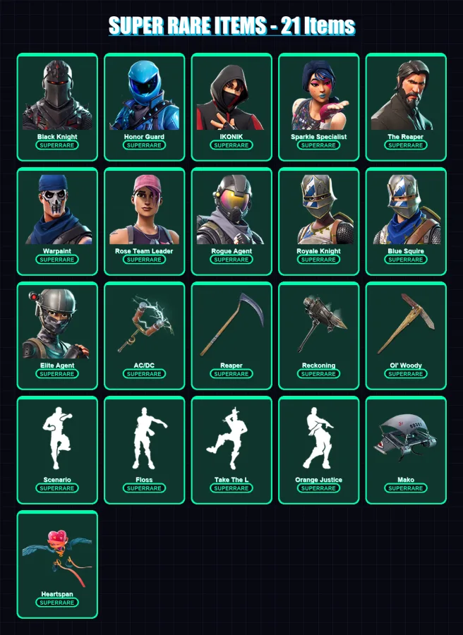 [PC/XBOX/PSN] | Black Knight | Honor Guard | IKONIK | Sparkle Specialist | The Reaper | 120 skin | 114 pickaxe | 144 emote | 95 glider | Lv1564