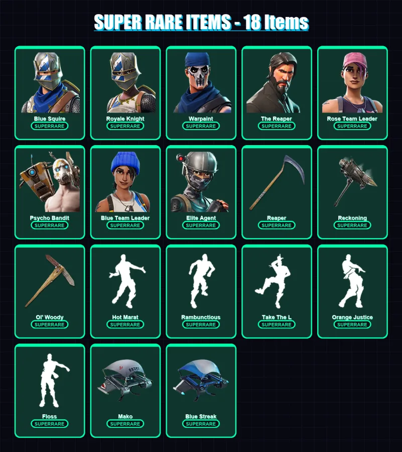 [PC/XBOX] | OG Skull Trooper | Blue Squire | Royale Knight | Warpaint | The Reaper | 122 skin | 108 pickaxe | 111 emote | 107 glider | Lv1723