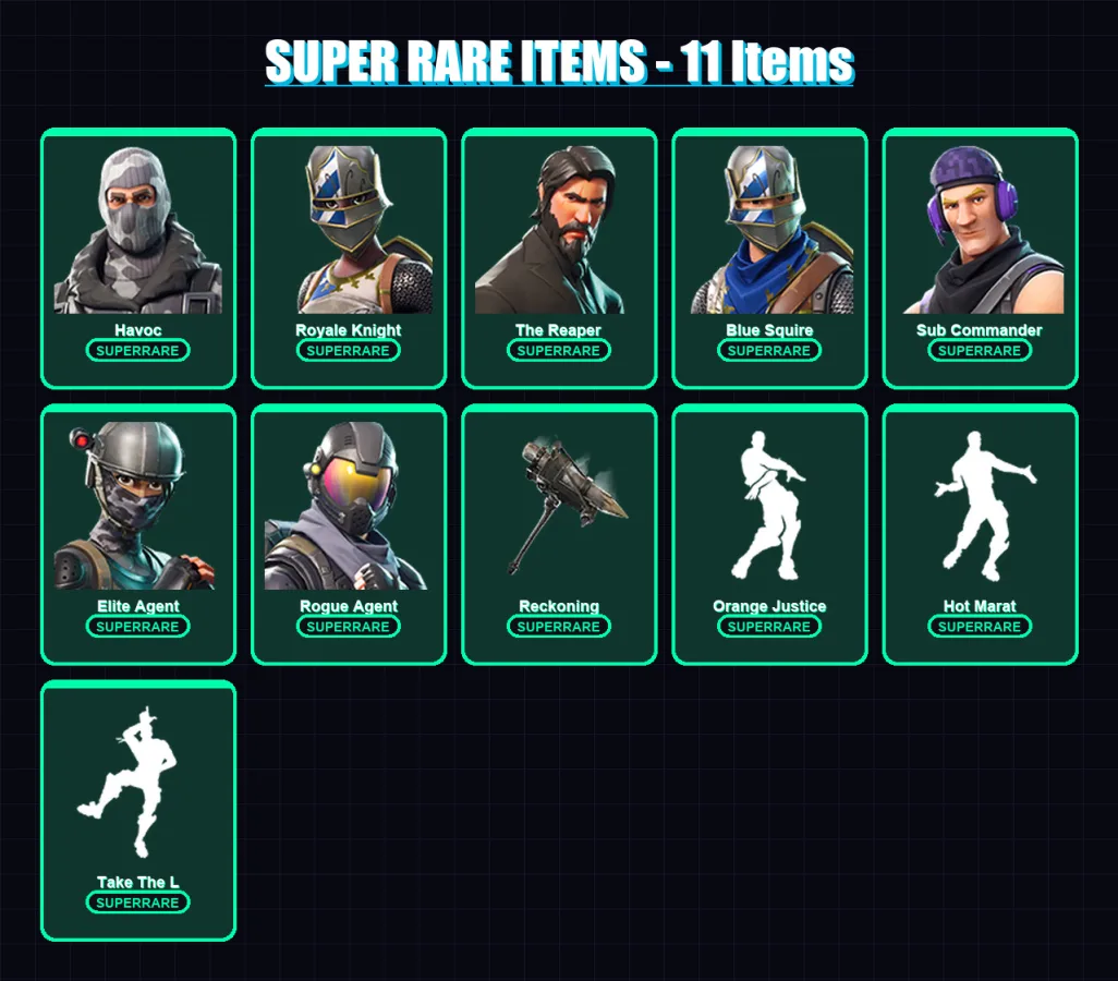[PS4/PS5/XBOX/PC] | Havoc | Royale Knight | The Reaper | Blue Squire | Sub Commander | 44 skin | 47 pickaxe | 58 emote | 52 glider | Lv799