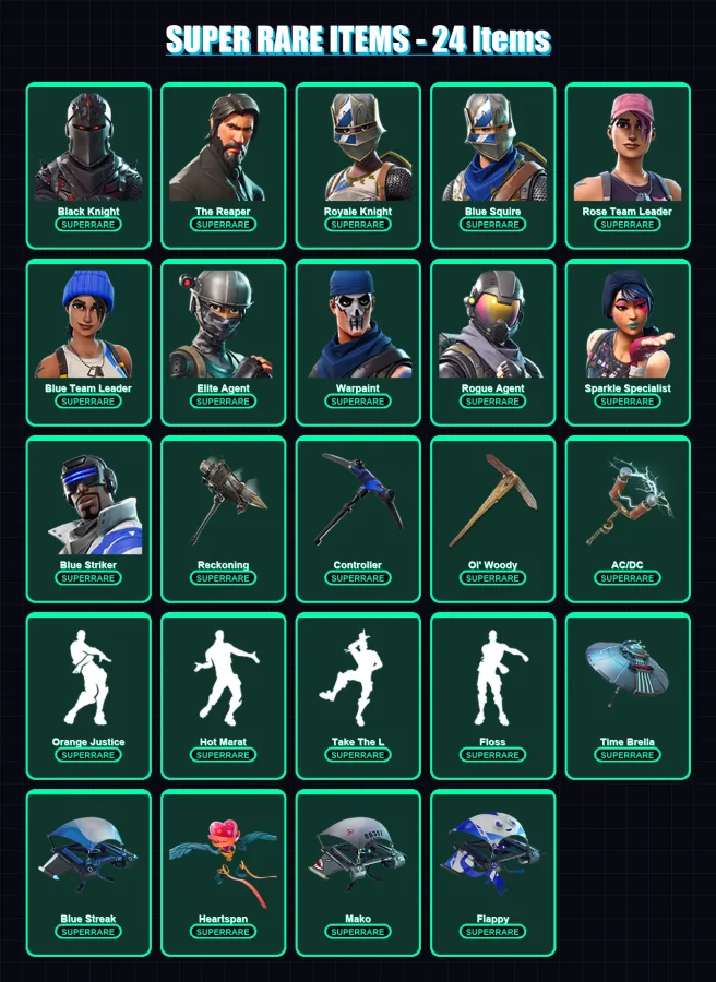 [PC/XBOX] | Black Knight | The Reaper | Royale Knight | Blue Squire | Rose Team Leader | 88 skin | 62 pickaxe | 77 emote | 66 glider | Lv794