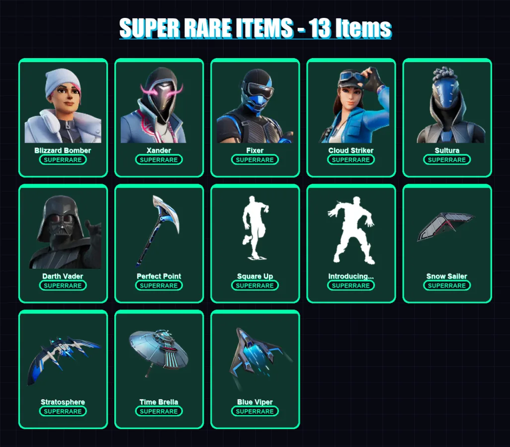[PS4/PS5/XBOX/PC] | Blizzard Bomber | Xander | Fixer | Cloud Striker | Sultura | 183 skin | 202 pickaxe | 197 emote | 149 glider | Lv2180