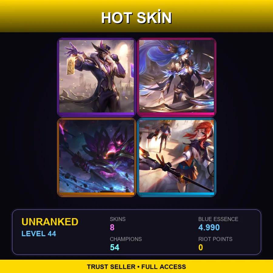 VN | Victorious Twisted Fate | Victorious Sona | Dark Star Mordekaiser | Battle Academia Lux | 8 Skin | 54 Champ | Lv44
