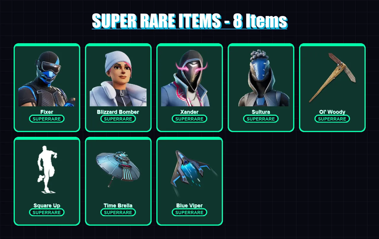 [PC] | Fixer | Blizzard Bomber | Xander | Sultura | Nezumi | 256 skin | 277 pickaxe | 188 emote | 148 glider | Lv1798