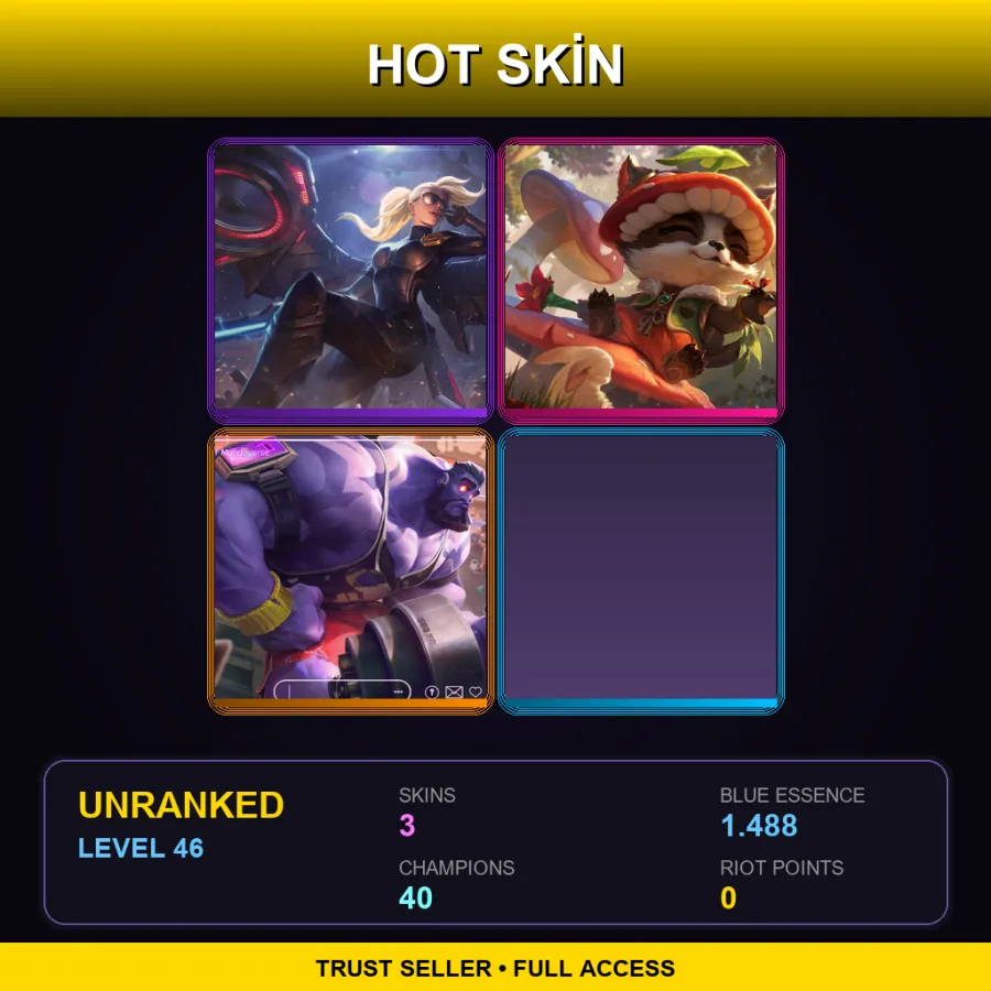 LAN | Riot Kayle | Badger Teemo | Mr. Mundoverse | 3 Skin | 40 Champ | Lv46