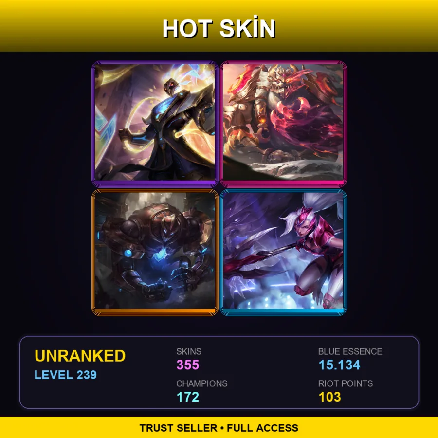 EUW | Lv239 | Unranked | 355 Skin | 172 Champ — LoL account