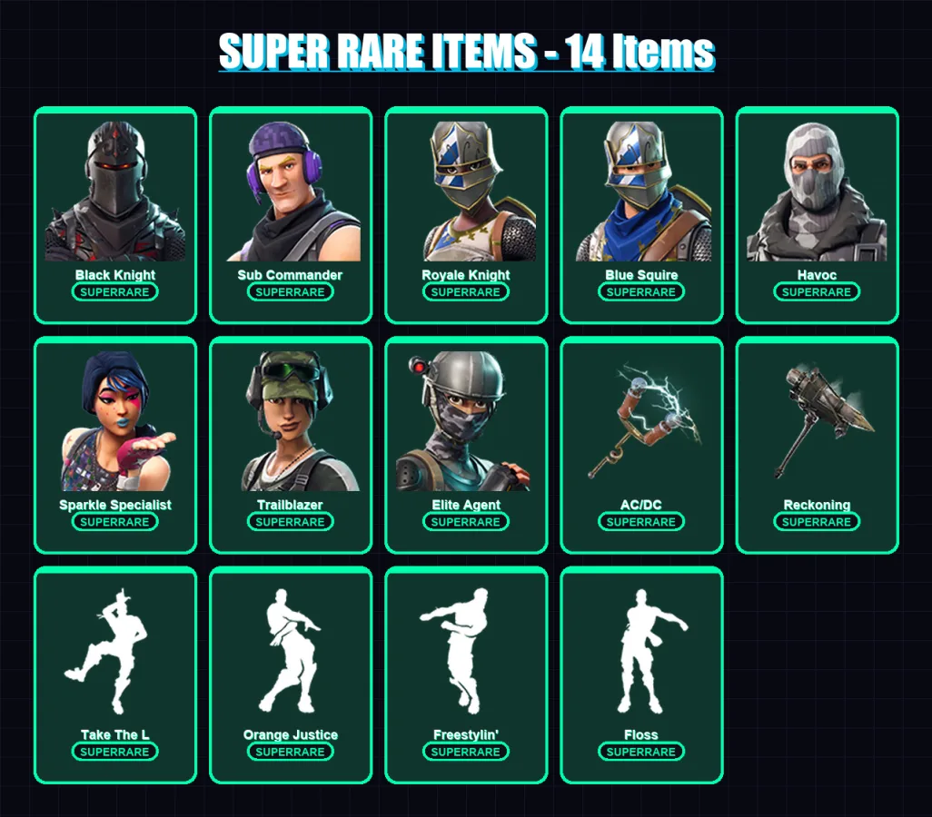 [PS4/PS5/XBOX/PC] | Black Knight | Sub Commander | Royale Knight | Blue Squire | Havoc | 29 skin | 31 pickaxe | 34 emote | 43 glider | Lv621