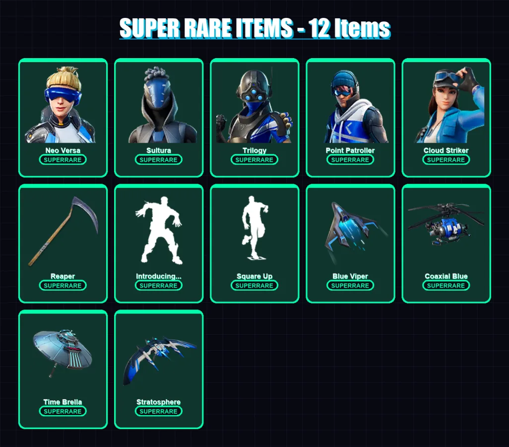 [PS4/PS5/XBOX/PC] | Neo Versa | Sultura | Trilogy | Point Patroller | Cloud Striker | 162 skin | 182 pickaxe | 134 emote | 146 glider | Lv2735