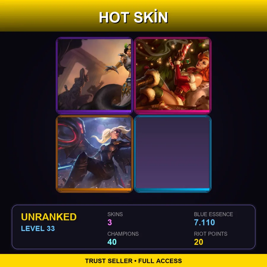 EUNE | Lv33 | Unranked | 3 Skin | 40 Champ — LoL account
