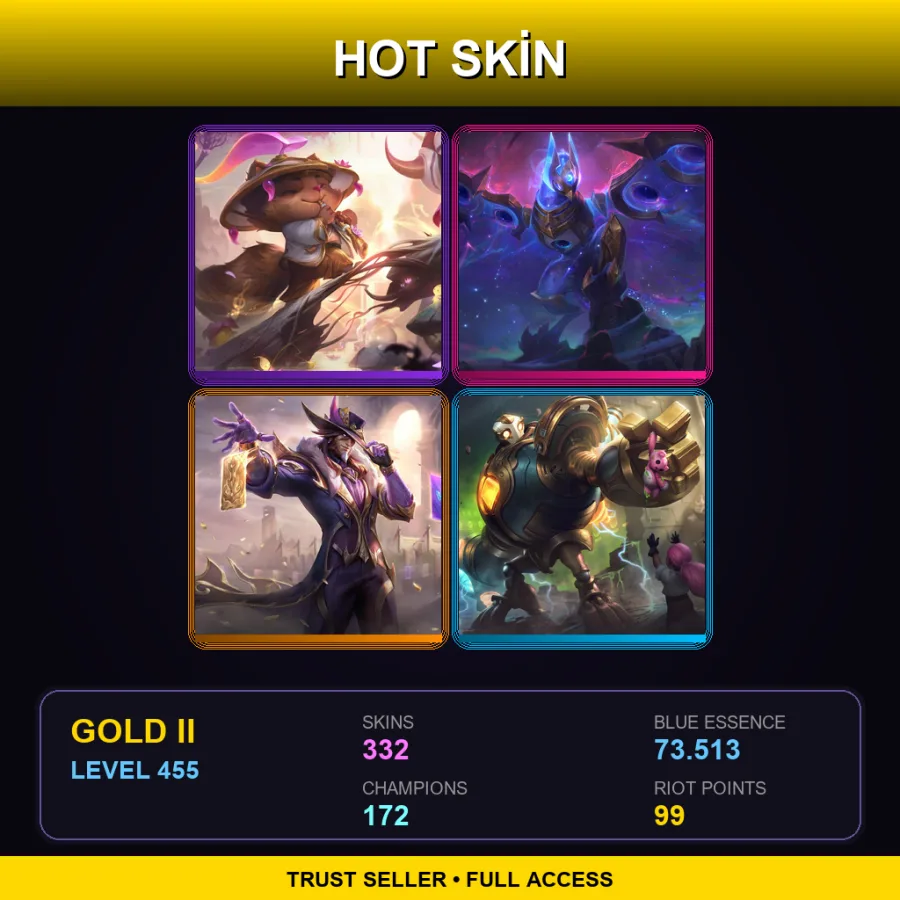 BR | Lv455 | Gold II | 332 Skin | 172 Champ