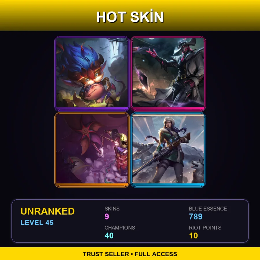 LAN | Lv45 | Unranked | 9 Skin | 40 Champ — LoL account