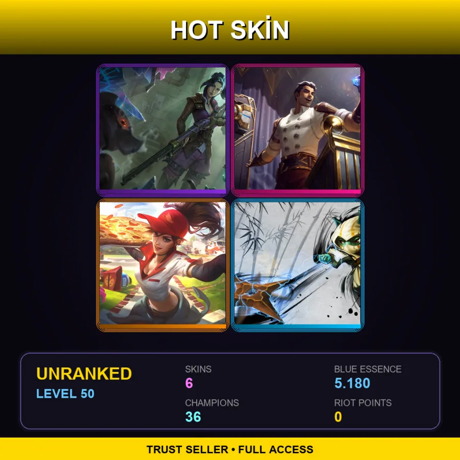 EUW | Lv50 | Unranked | 6 Skin | 36 Champ — LoL account