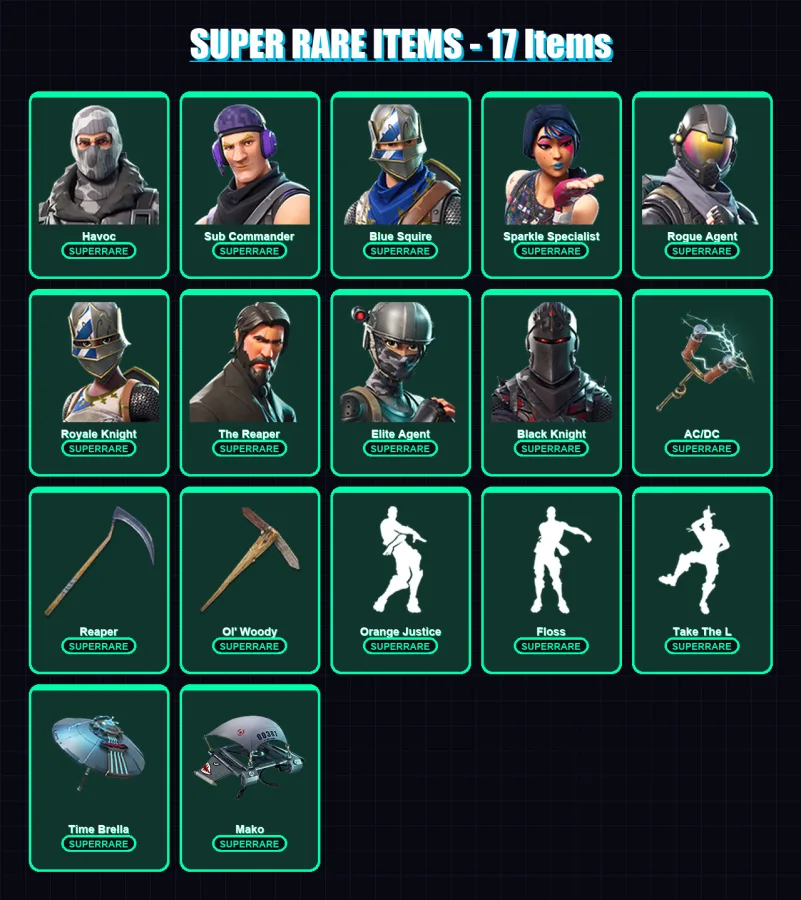 [PC/PSN] | Havoc | Sub Commander | Blue Squire | Sparkle Specialist | Rogue Agent | 36 skin | 43 pickaxe | 40 emote | 51 glider | Lv679