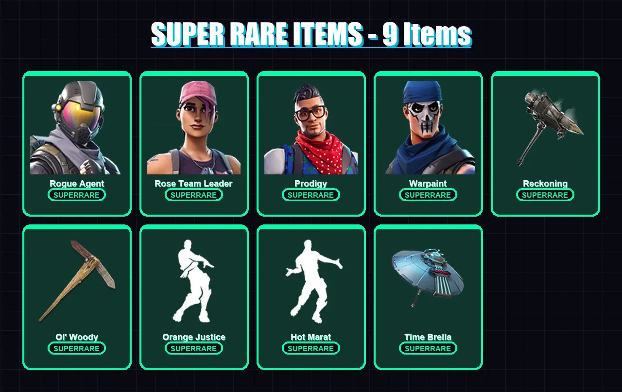 [PC/XBOX/PSN] | Rogue Agent | Rose Team Leader | Prodigy | Warpaint | The Prisoner | 101 skin | 56 pickaxe | 102 emote | 64 glider | Lv947