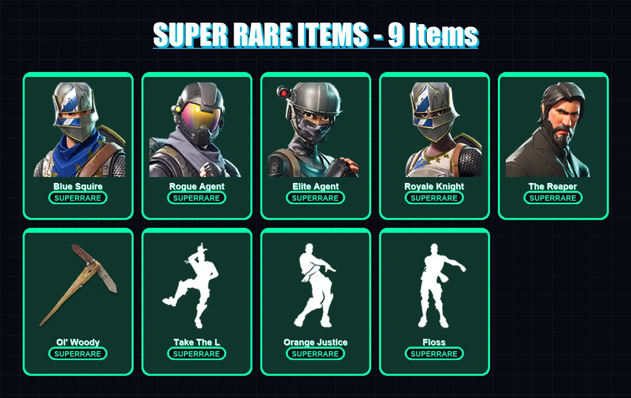 [PC/XBOX/PSN] | Blue Squire | Rogue Agent | Elite Agent | Royale Knight | The Reaper | 24 skin | 15 pickaxe | 28 emote | 20 glider | Lv318