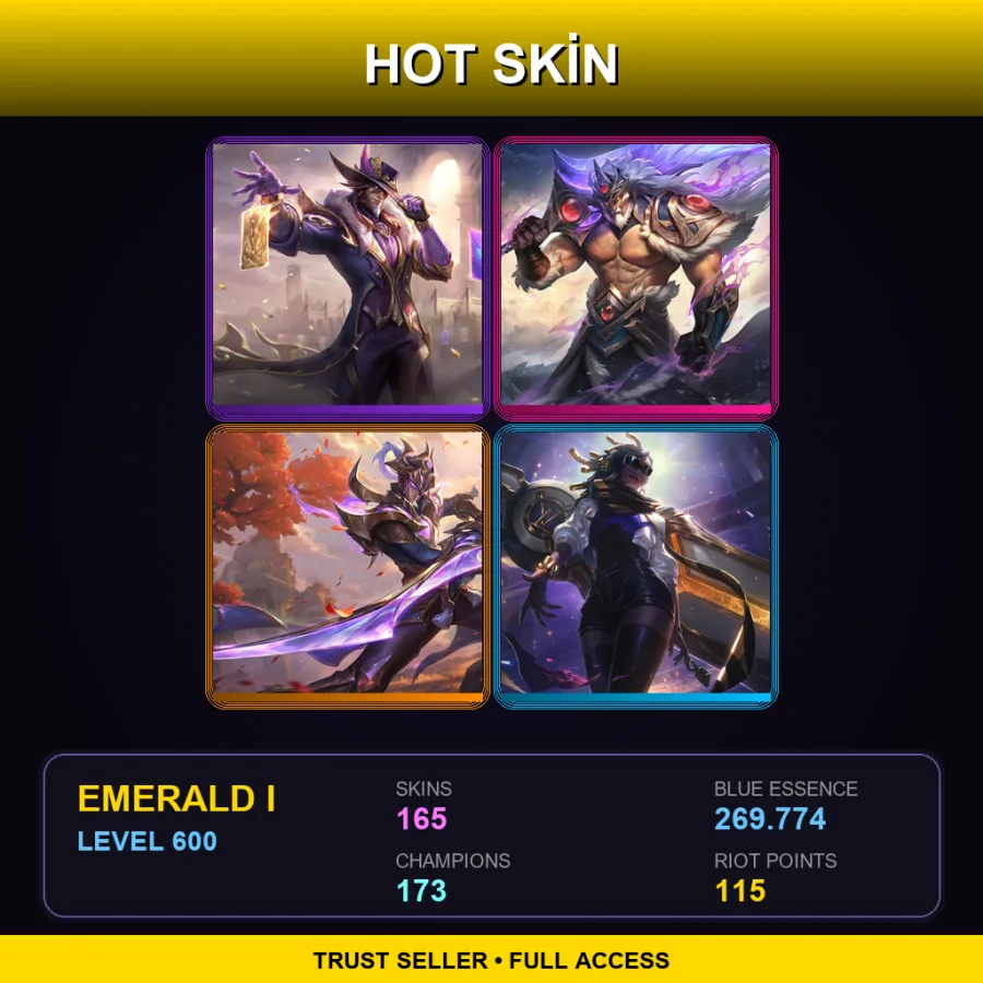 LAN | Victorious Twisted Fate | Victorious Tryndamere | Victorious Master Yi | Prestige True Damage Senna | 165 Skin | 173 Champ | Emerald I | Lv600