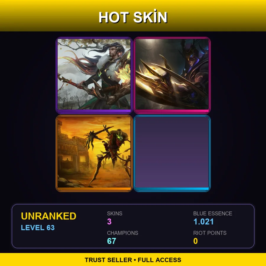 EUW | Lv63 | Unranked | 3 Skin | 67 Champ