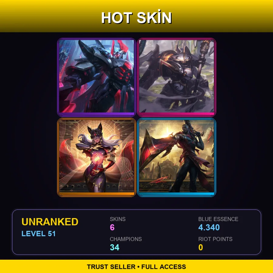 EUW | Lv51 | Unranked | 6 Skin | 34 Champ