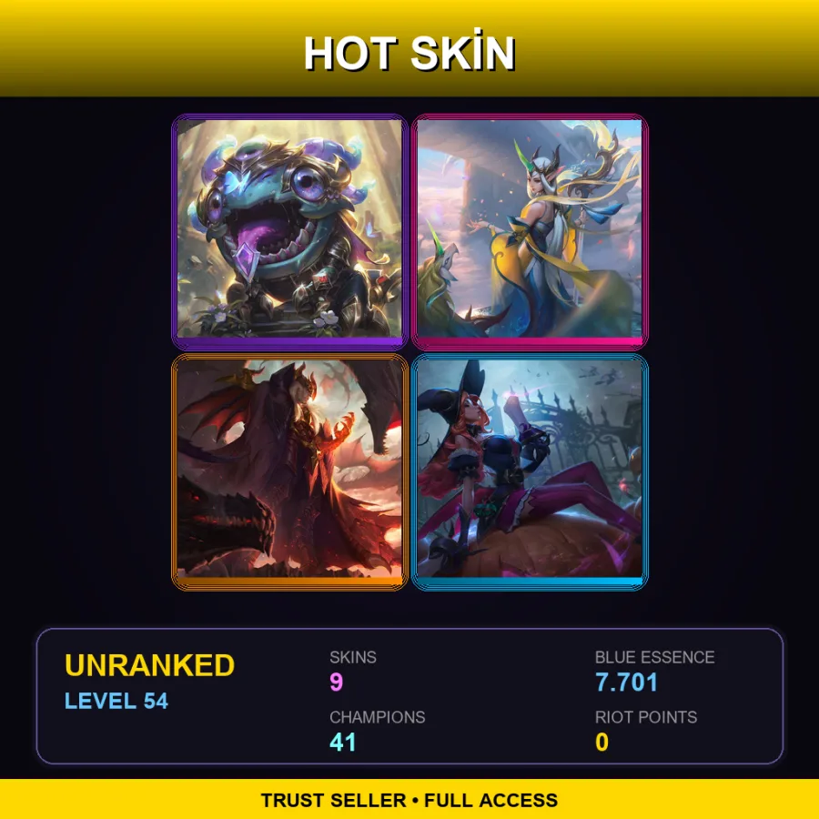 SG | Lv54 | Unranked | 9 Skin | 41 Champ — LoL account