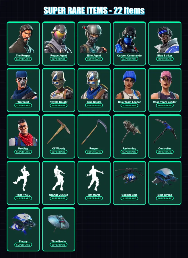 [PC/XBOX] | The Reaper | Rogue Agent | Elite Agent | Carbon Commando | Blue Striker | 136 skin | 106 pickaxe | 106 emote | 112 glider | Lv1441