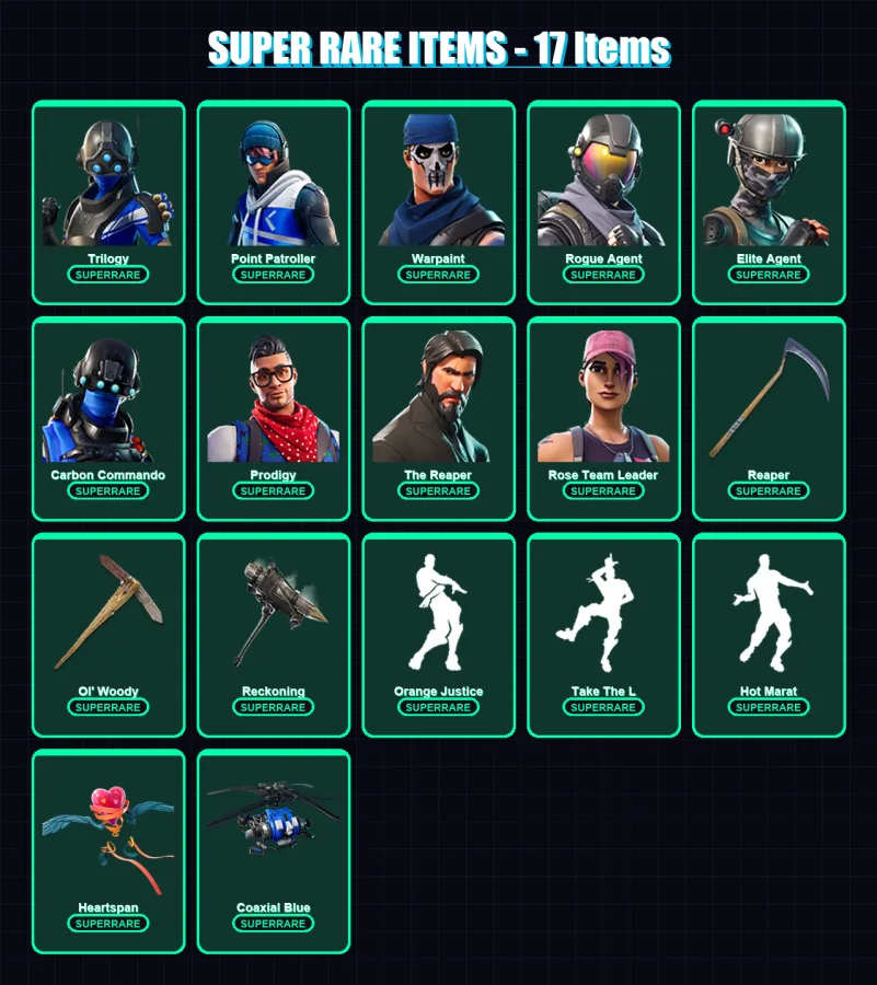 [PC/XBOX/PSN] | Trilogy | Point Patroller | Warpaint | Rogue Agent | Elite Agent | 134 skin | 165 pickaxe | 139 emote | 159 glider | Lv2755