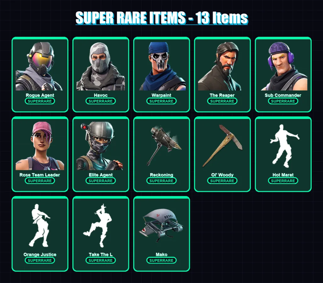 [PS4/PS5/XBOX/PC] | Rogue Agent | Havoc | Warpaint | The Reaper | Sub Commander | 63 skin | 49 pickaxe | 68 emote | 49 glider | Lv624
