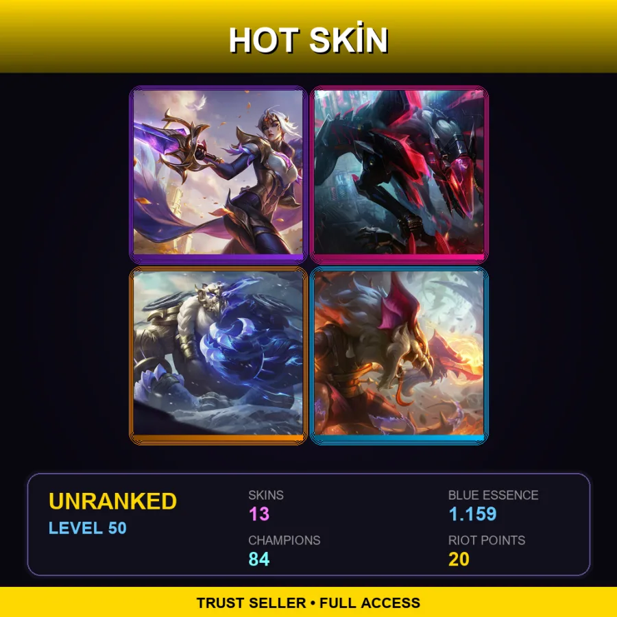 EUW | Lv50 | Unranked | 13 Skin | 84 Champ — LoL account