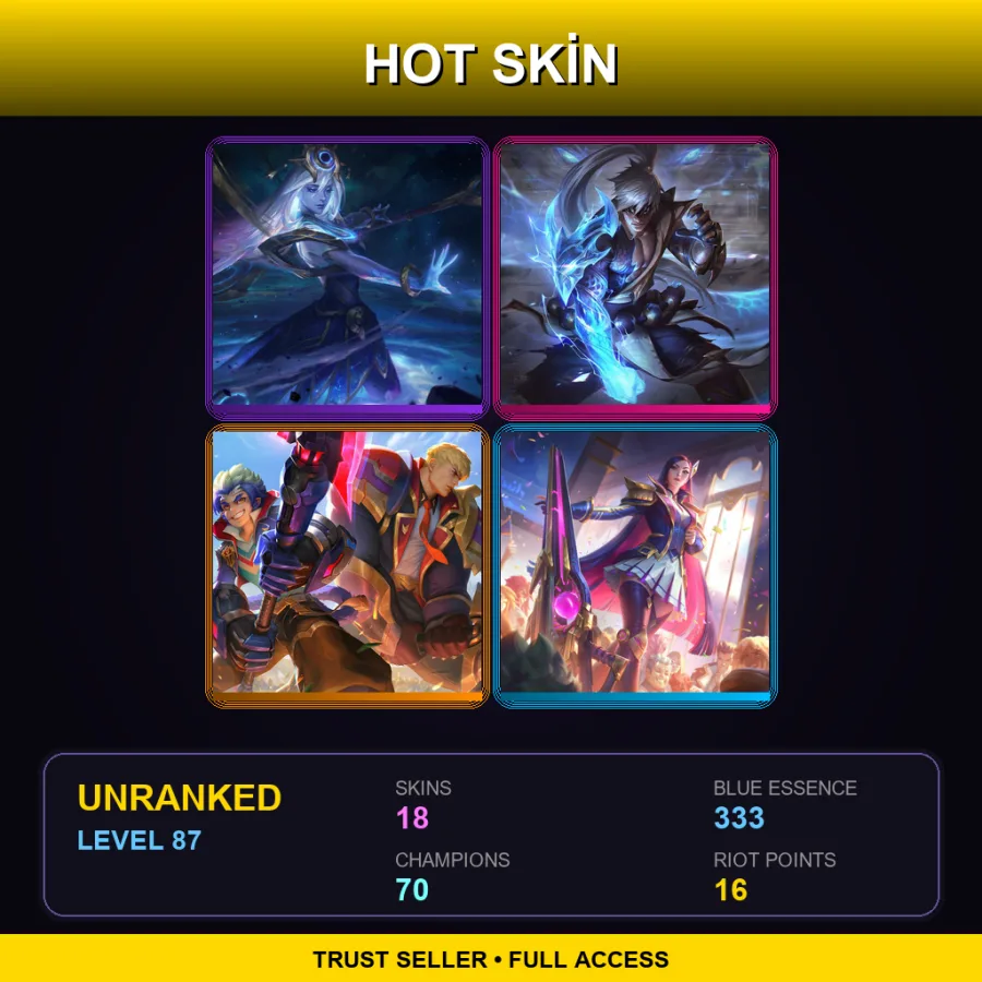 SG | Lv87 | Unranked | 18 Skin | 70 Champ — LoL account