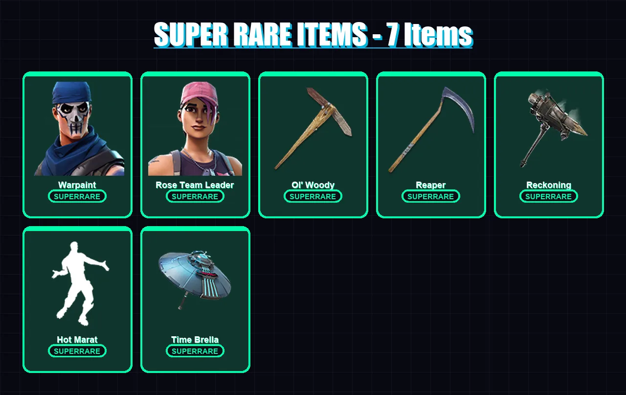 [PC/XBOX/PSN] | Warpaint | Rose Team Leader | Dire | Spectra Knight | Vendetta | 156 skin | 143 pickaxe | 132 emote | 152 glider | Lv2265