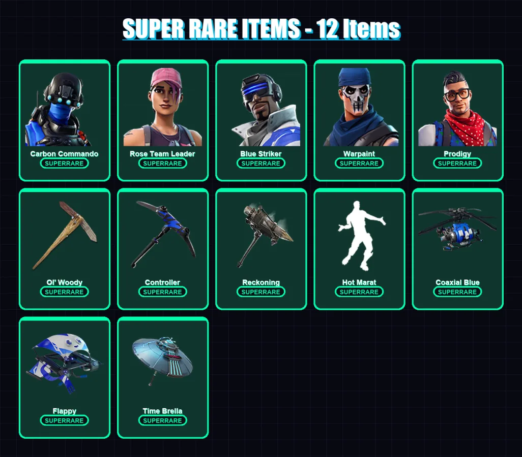 [PS4/PS5/PC] | Carbon Commando | Rose Team Leader | Blue Striker | Warpaint | Prodigy | 119 skin | 140 pickaxe | 120 emote | 137 glider | Lv1941 — Fortnite account