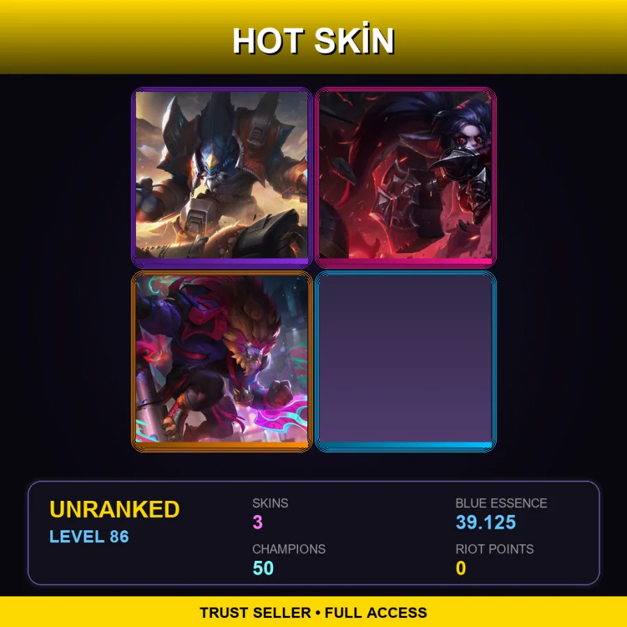 EUW | Lv86 | Unranked | 3 Skin | 50 Champ