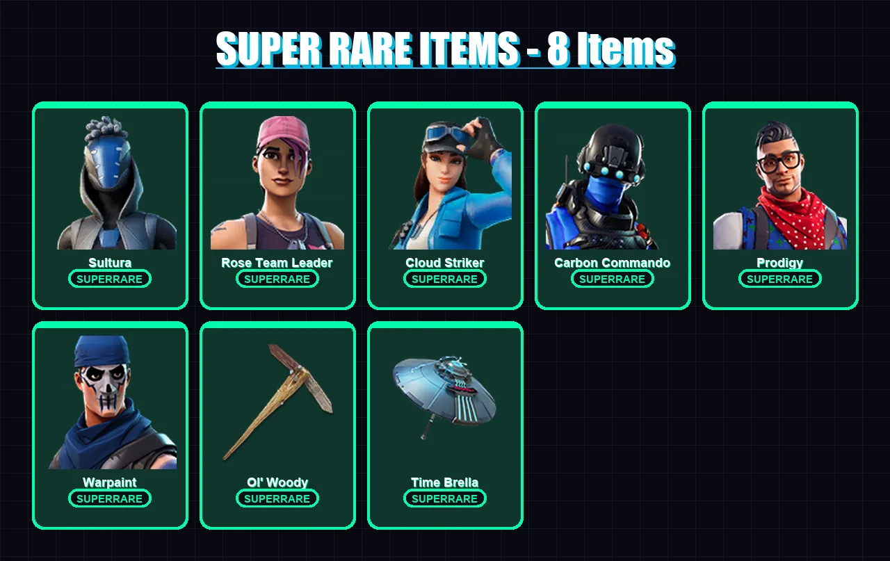 [PC/XBOX] | Sultura | Rose Team Leader | Cloud Striker | Carbon Commando | Prodigy | 59 skin | 67 pickaxe | 72 emote | 76 glider | Lv838