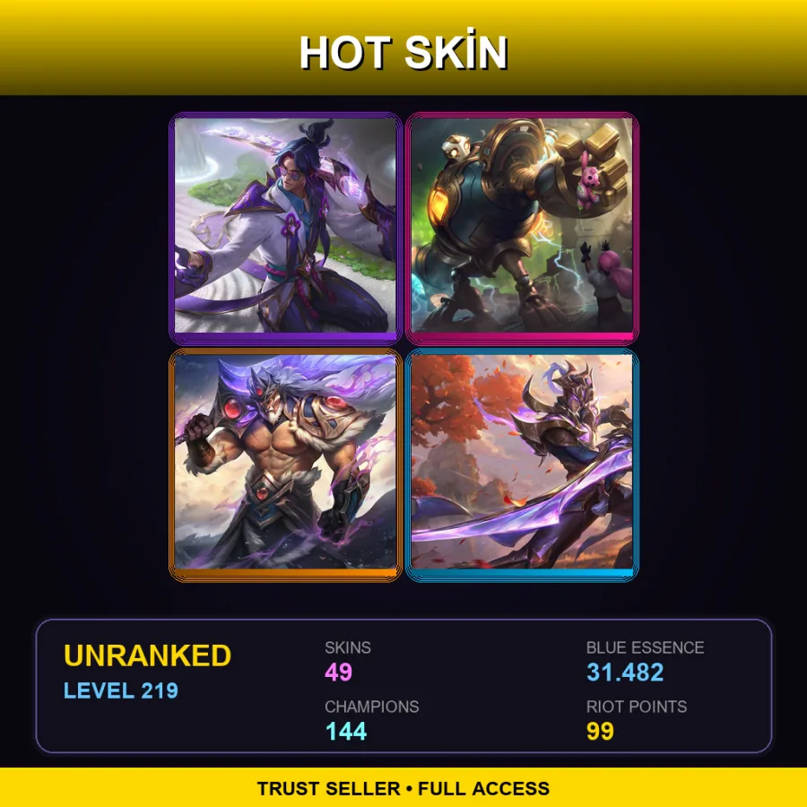LAN | Lv219 | Unranked | 49 Skin | 144 Champ — LoL account
