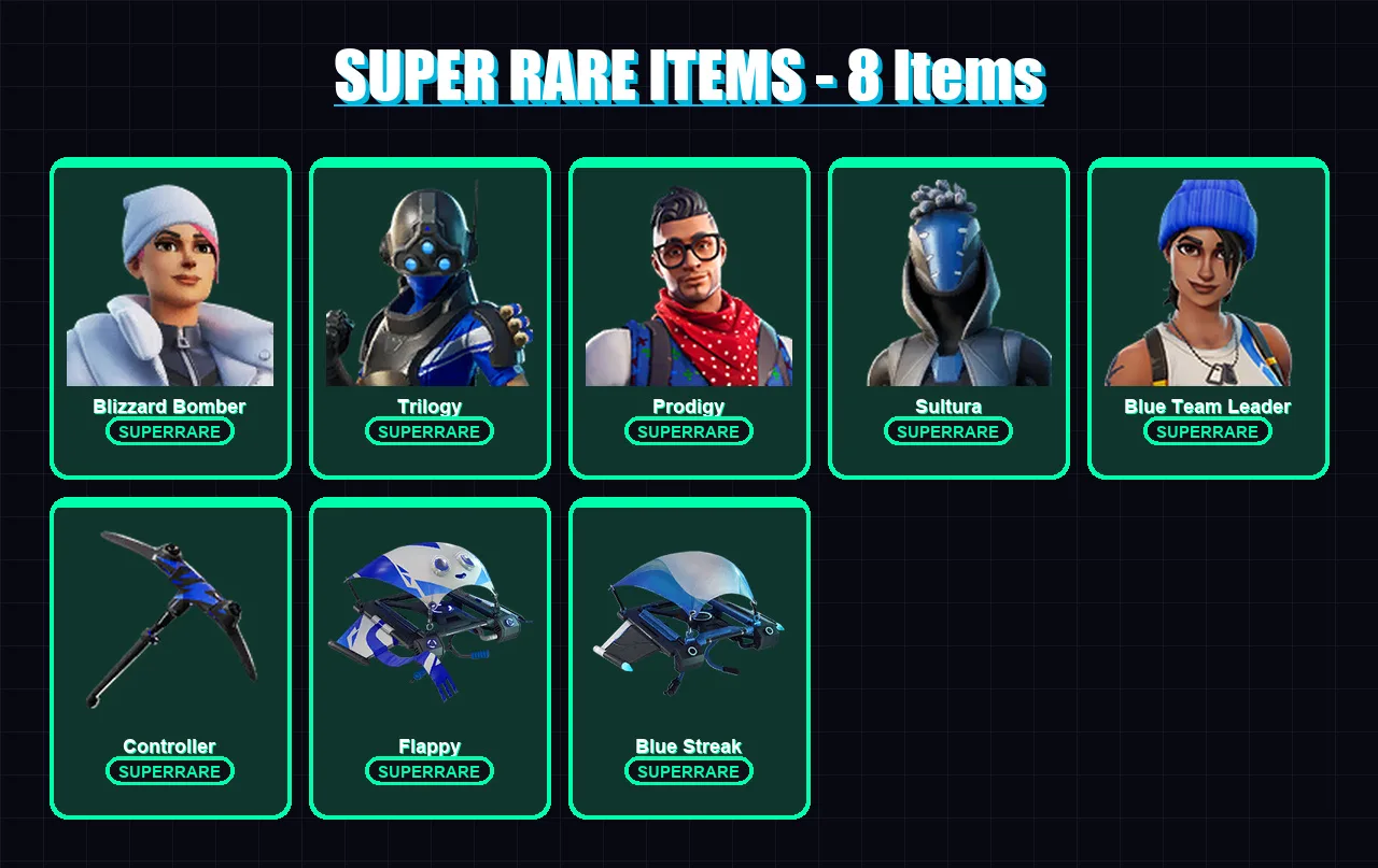 [PS4/PS5/XBOX/PC] | Blizzard Bomber | Trilogy | Prodigy | Sultura | Blue Team Leader | 49 skin | 49 pickaxe | 51 emote | 41 glider | Lv601 — Fortnite account