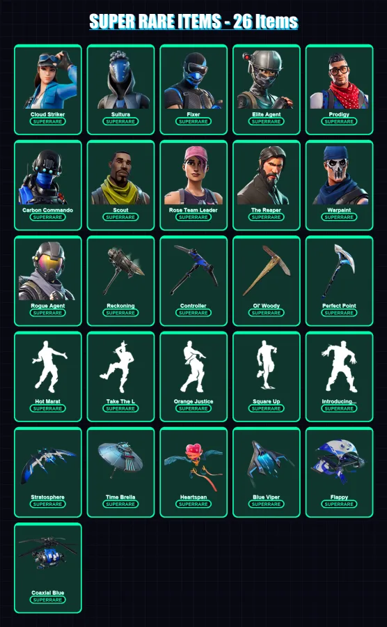 [PS4/PS5/XBOX/PC] | Cloud Striker | Sultura | Fixer | Elite Agent | Prodigy | 139 skin | 119 pickaxe | 117 emote | 120 glider | Lv1415