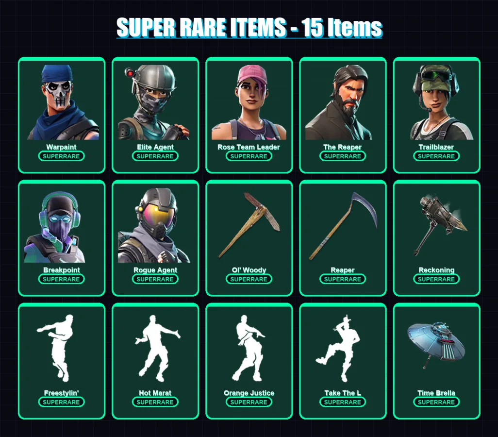 [PC/XBOX/PSN] | Warpaint | Elite Agent | Rose Team Leader | The Reaper | Trailblazer | 244 skin | 268 pickaxe | 239 emote | 216 glider | Lv3343