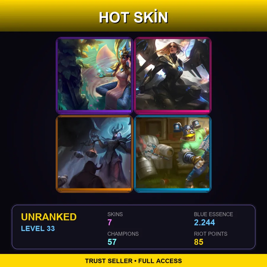 EUW | Lv33 | Unranked | 7 Skin | 57 Champ — LoL account