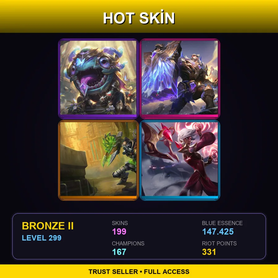 EUW | Lv299 | Bronze II | 199 Skin | 167 Champ — LoL account