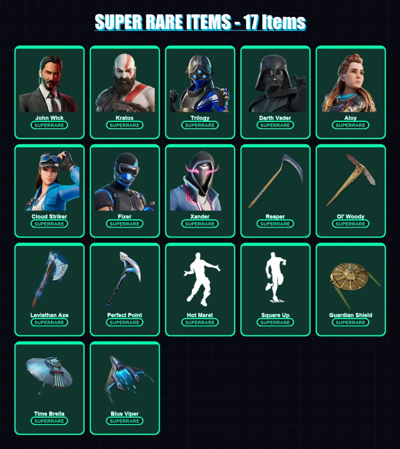 [PS4/PS5/PC] | John Wick | Kratos | Trilogy | Darth Vader | Aloy | 349 skin | 426 pickaxe | 302 emote | 299 glider | Lv4772