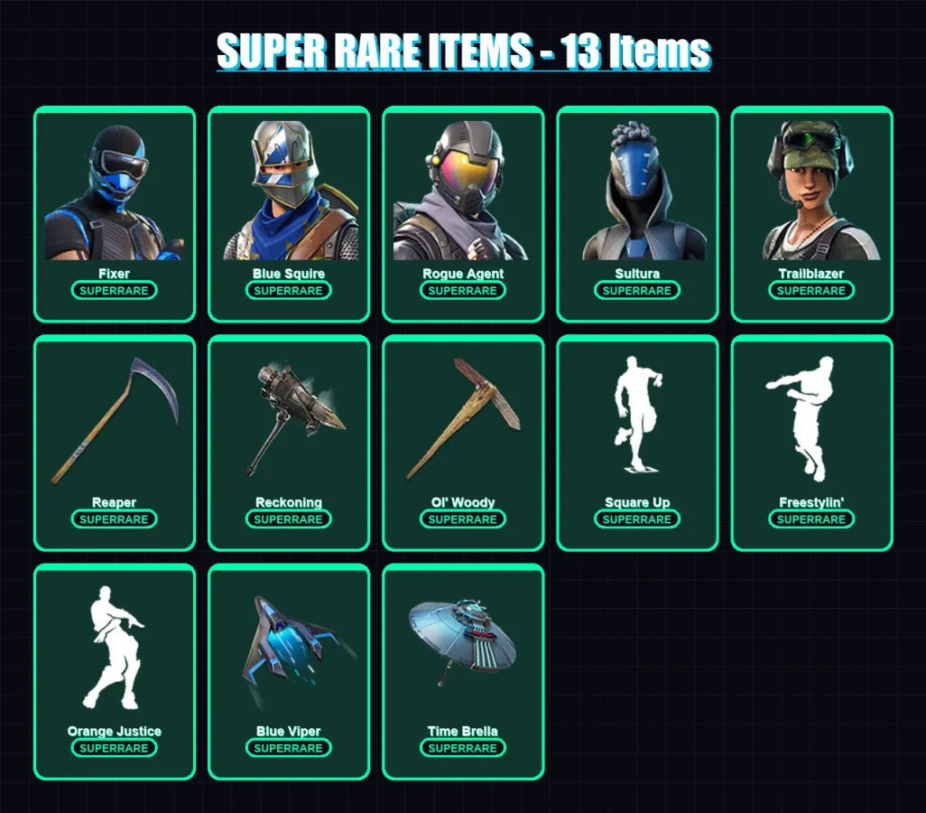 [PS4/PS5/PC] | Fixer | Blue Squire | Rogue Agent | Sultura | Trailblazer | 104 skin | 93 pickaxe | 66 emote | 83 glider | Lv1162 — Fortnite account