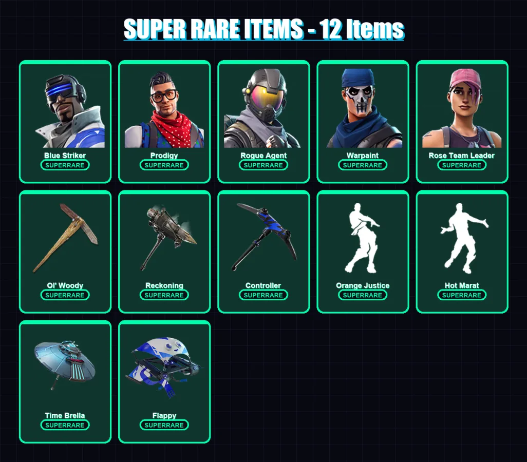 [PS4/PS5/XBOX/PC] | Blue Striker | Prodigy | Rogue Agent | Warpaint | Rose Team Leader | 64 skin | 84 pickaxe | 78 emote | 94 glider | Lv1296 — Fortnite account