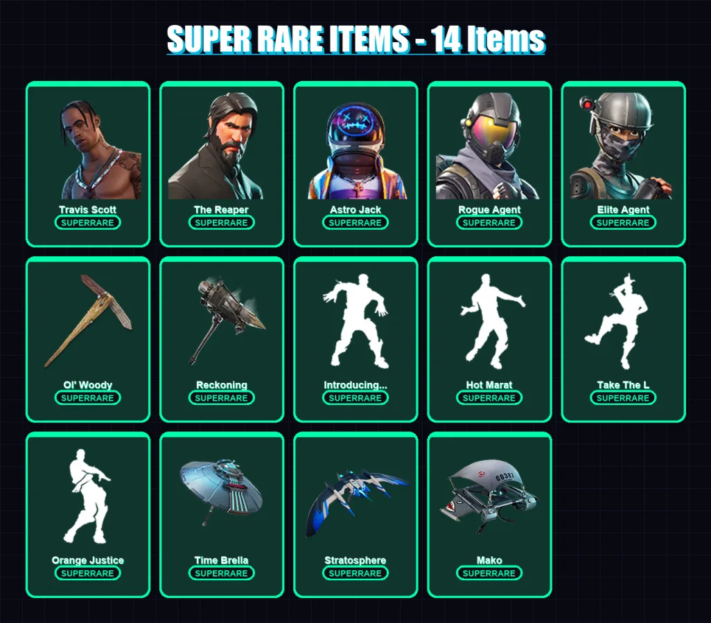 [PC/XBOX] | Travis Scott | The Reaper | Astro Jack | Rogue Agent | Elite Agent | 129 skin | 128 pickaxe | 115 emote | 134 glider | Lv1998 — Fortnite account