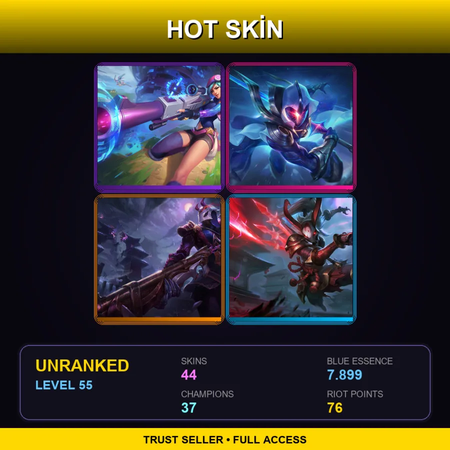 SG | Lv55 | Unranked | 44 Skin | 37 Champ — LoL account