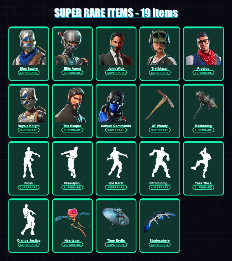[PC] | Blue Squire | Elite Agent | John Wick | Trailblazer | Prodigy | 183 skin | 161 pickaxe | 159 emote | 143 glider | Lv2231